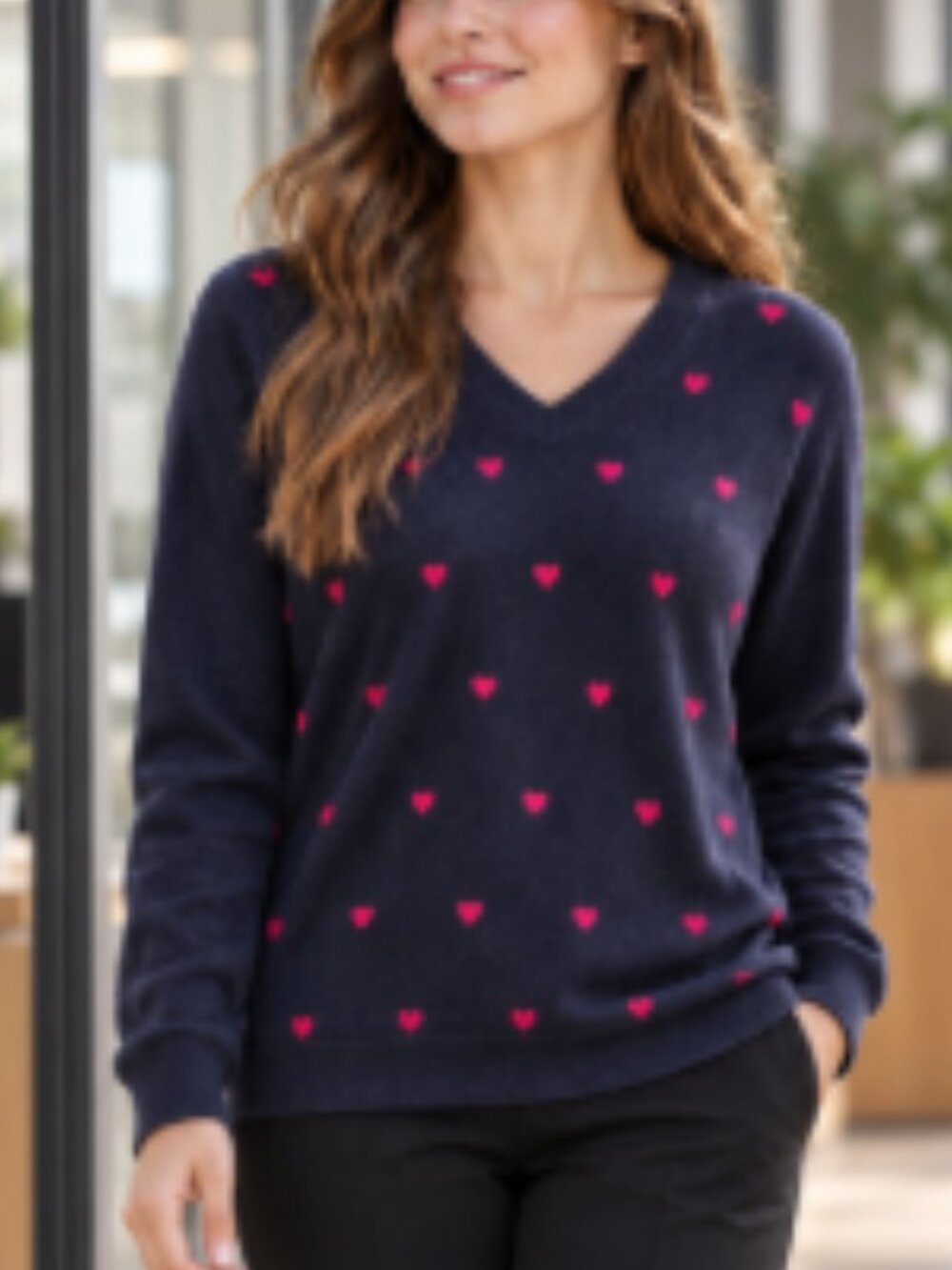 Tommy Hilfiger Navy Heart-Print V-Neck Sweater